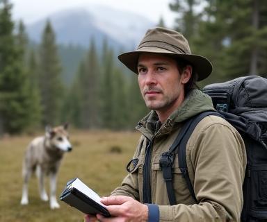 Etologo sul campo con strumenti di ricerca, intervistato da Lupo Vox