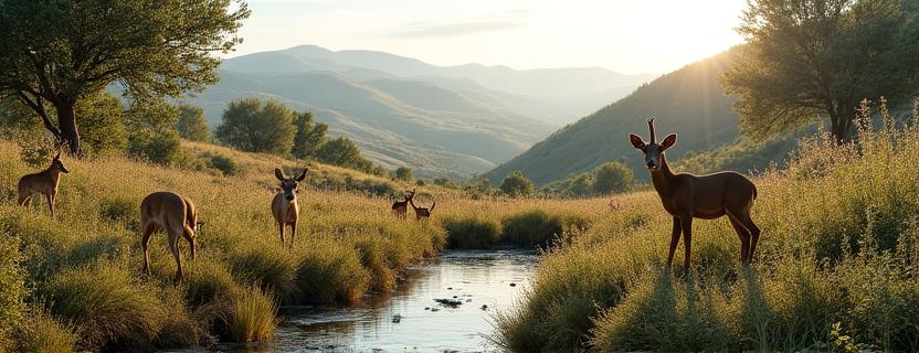 Paesaggio naturale italiano con fauna selvatica in habitat protetto